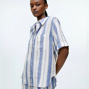 Arket Linen Stripe Shirt Sleeve Button Down